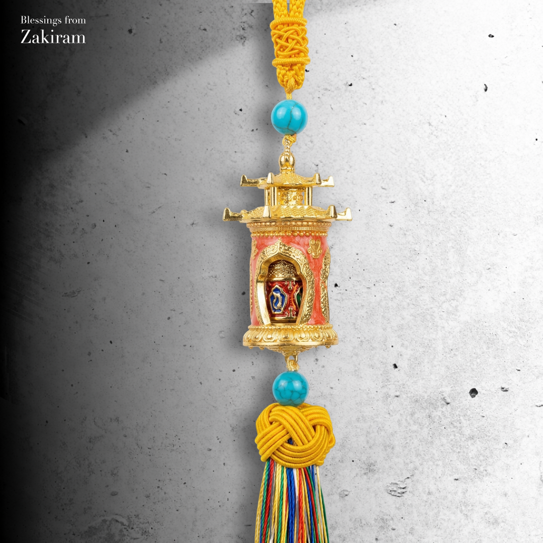 六字真言 壇城轉經輪 車掛（橘紅）