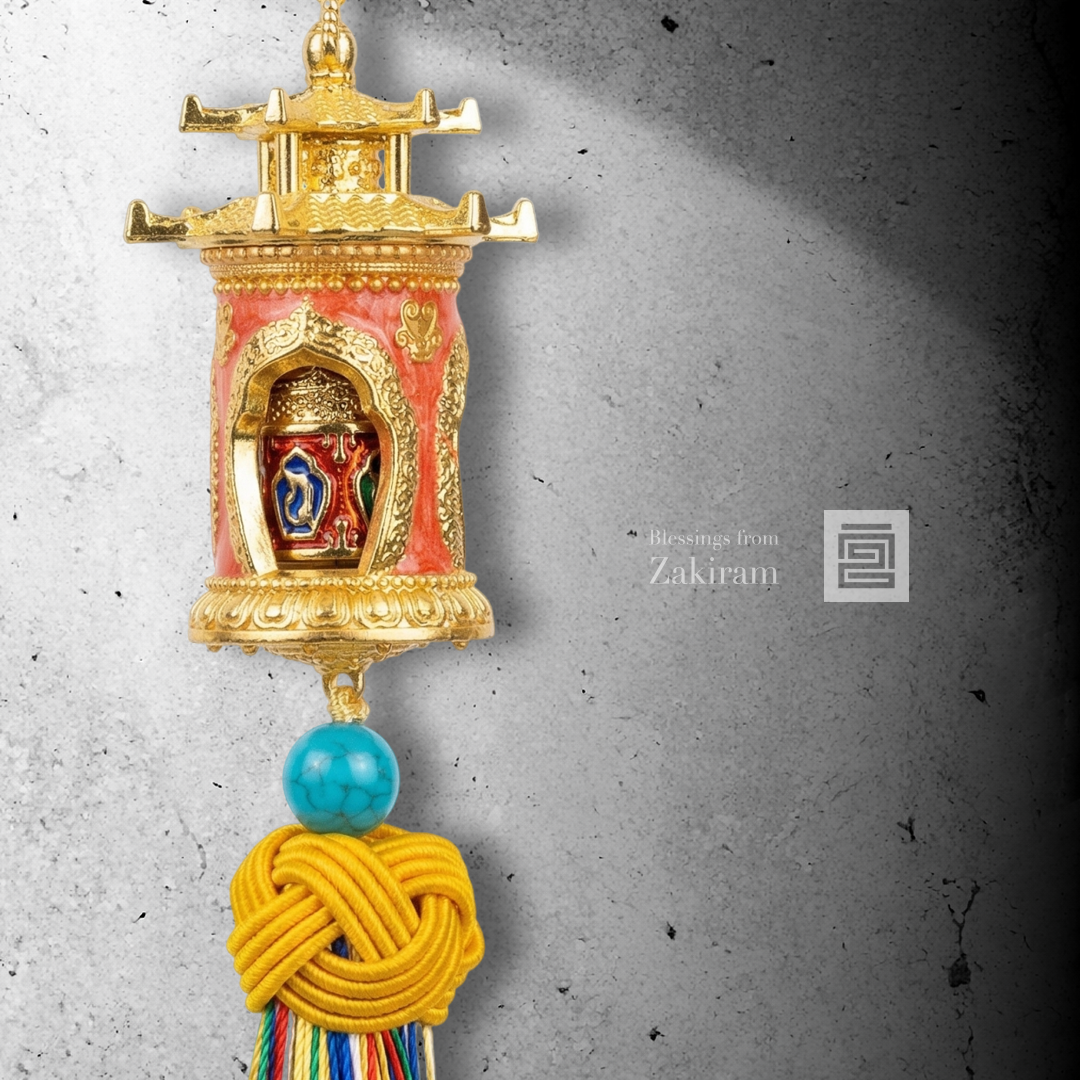 六字真言 壇城轉經輪 車掛（橘紅）