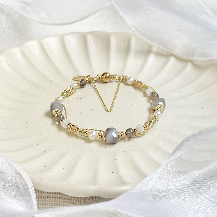 B07 / 生日花 • 柒月貳伍 • 類葉升麻 – 灰瑪瑙 – 手鍊