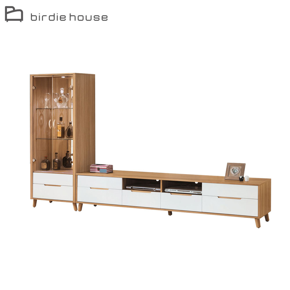 柏蒂家居-凱琪9.2尺L型電視櫃組合(2.1尺二門二抽展示櫃+7.1尺電視長櫃)