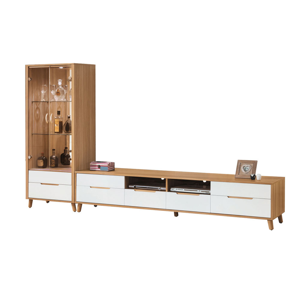 柏蒂家居-凱琪9.2尺L型電視櫃組合(2.1尺二門二抽展示櫃+7.1尺電視長櫃)