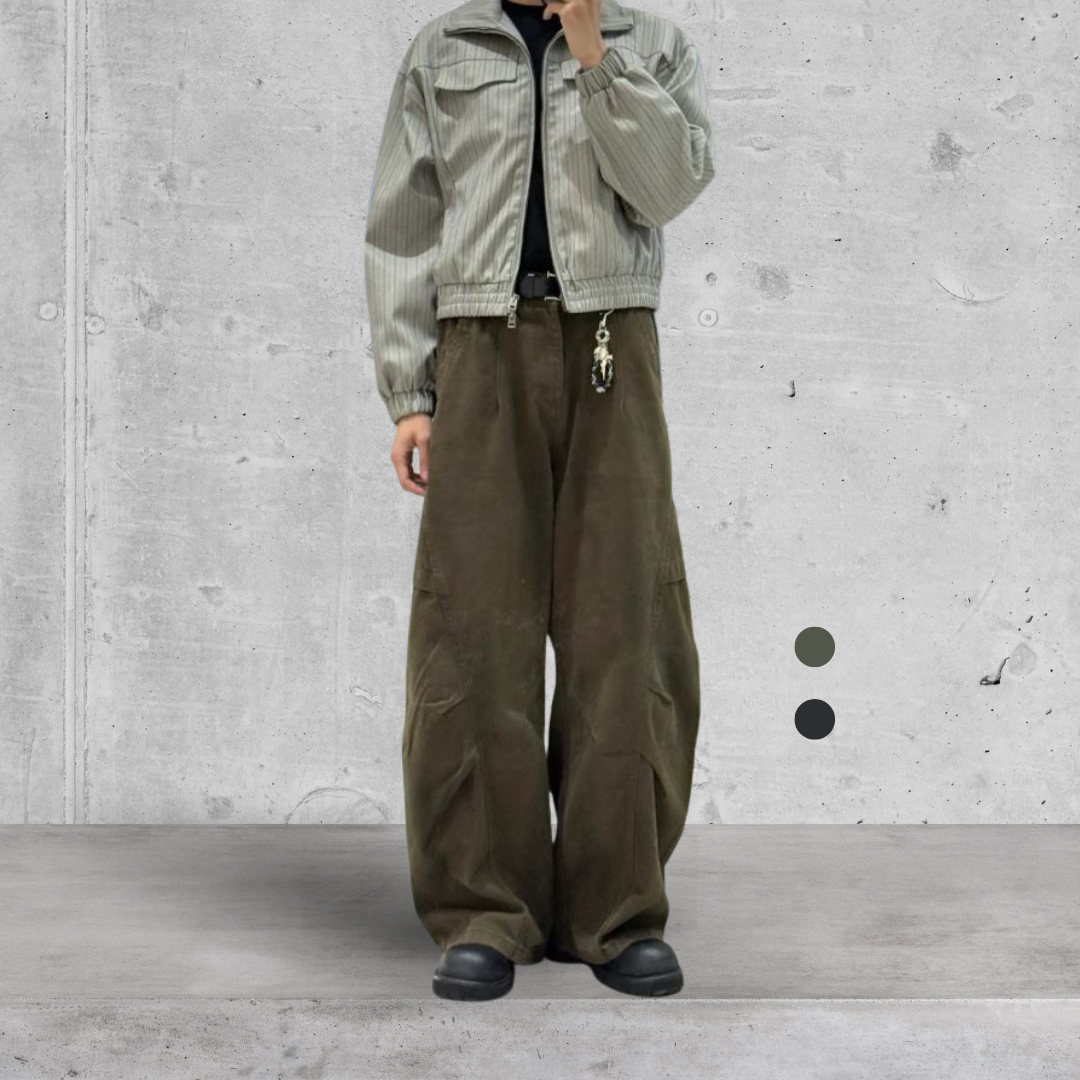 （現貨）WP062 復古 水洗漸變 切割拼接 闊腿 長褲