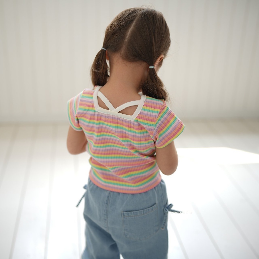 正韓夏neneru 兩色彩色條紋合身上衣