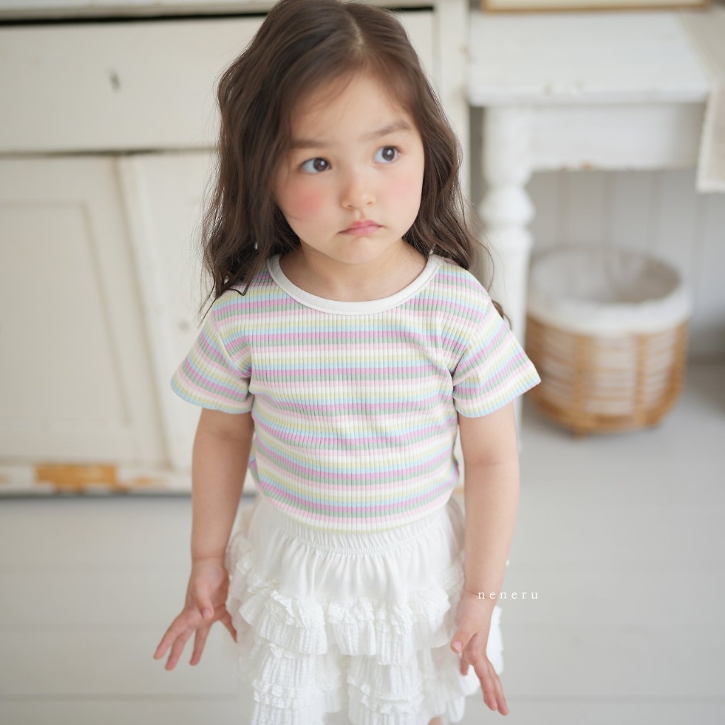 正韓夏neneru 兩色彩色條紋合身上衣