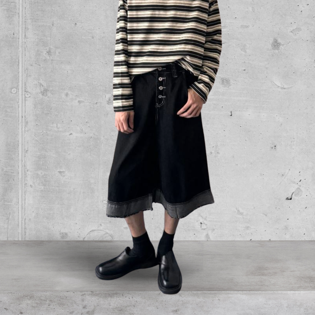 （現貨）P057 美式 多鈕扣 排扣 車線 毛邊 牛仔 七分褲