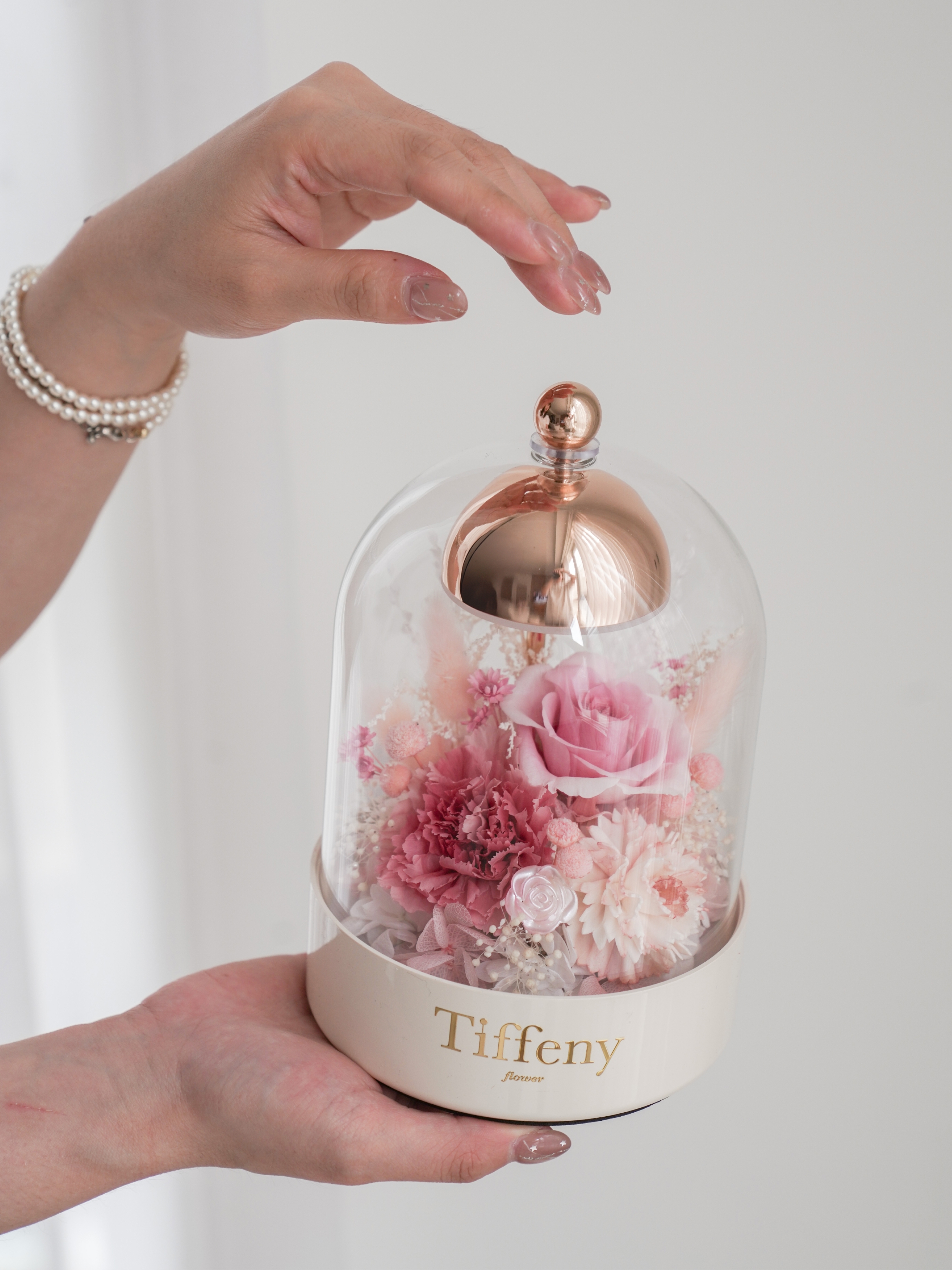 康乃心跳夜燈 永生花玻璃罩 / M /