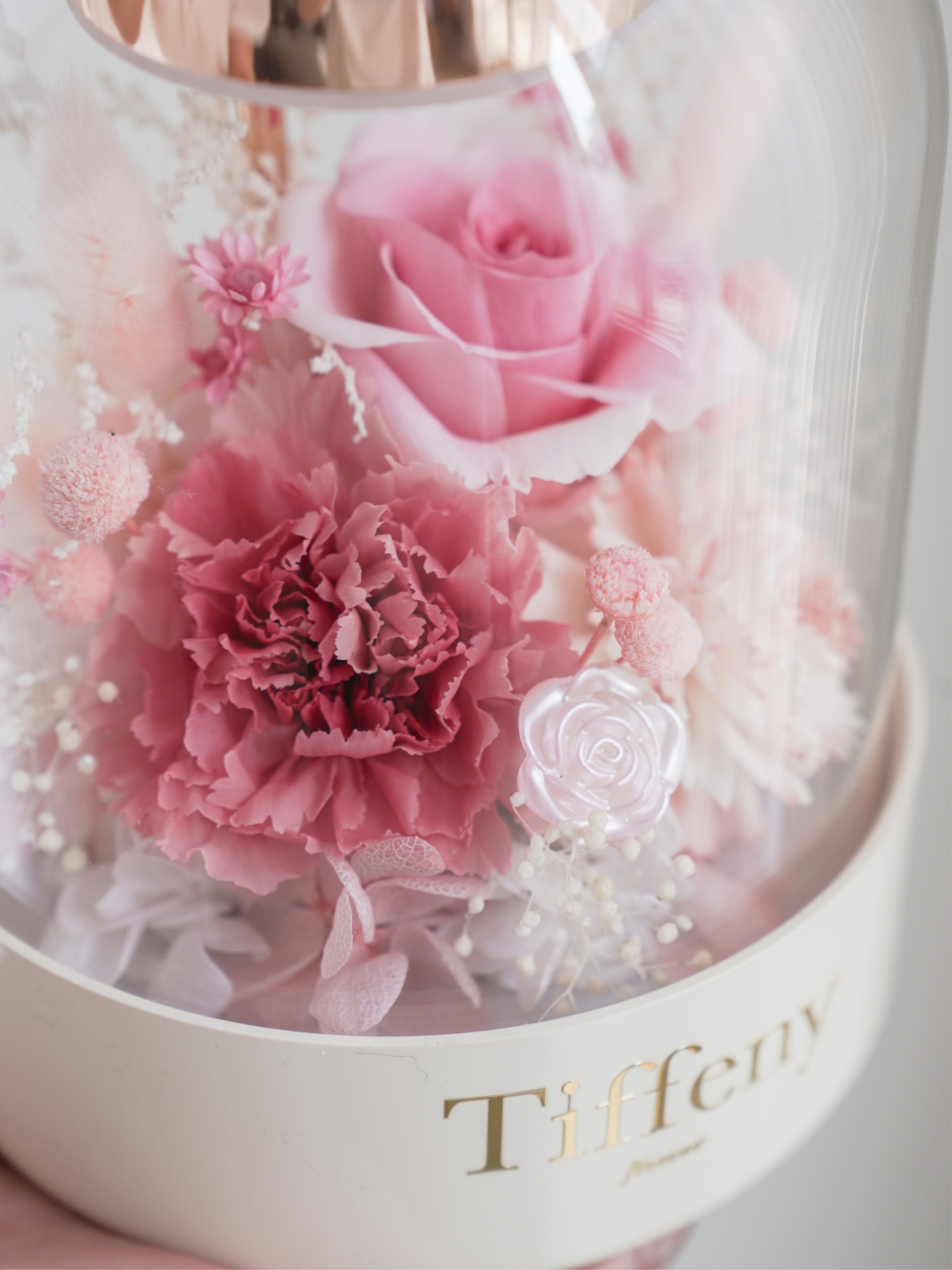 康乃心跳夜燈 永生花玻璃罩 / M /