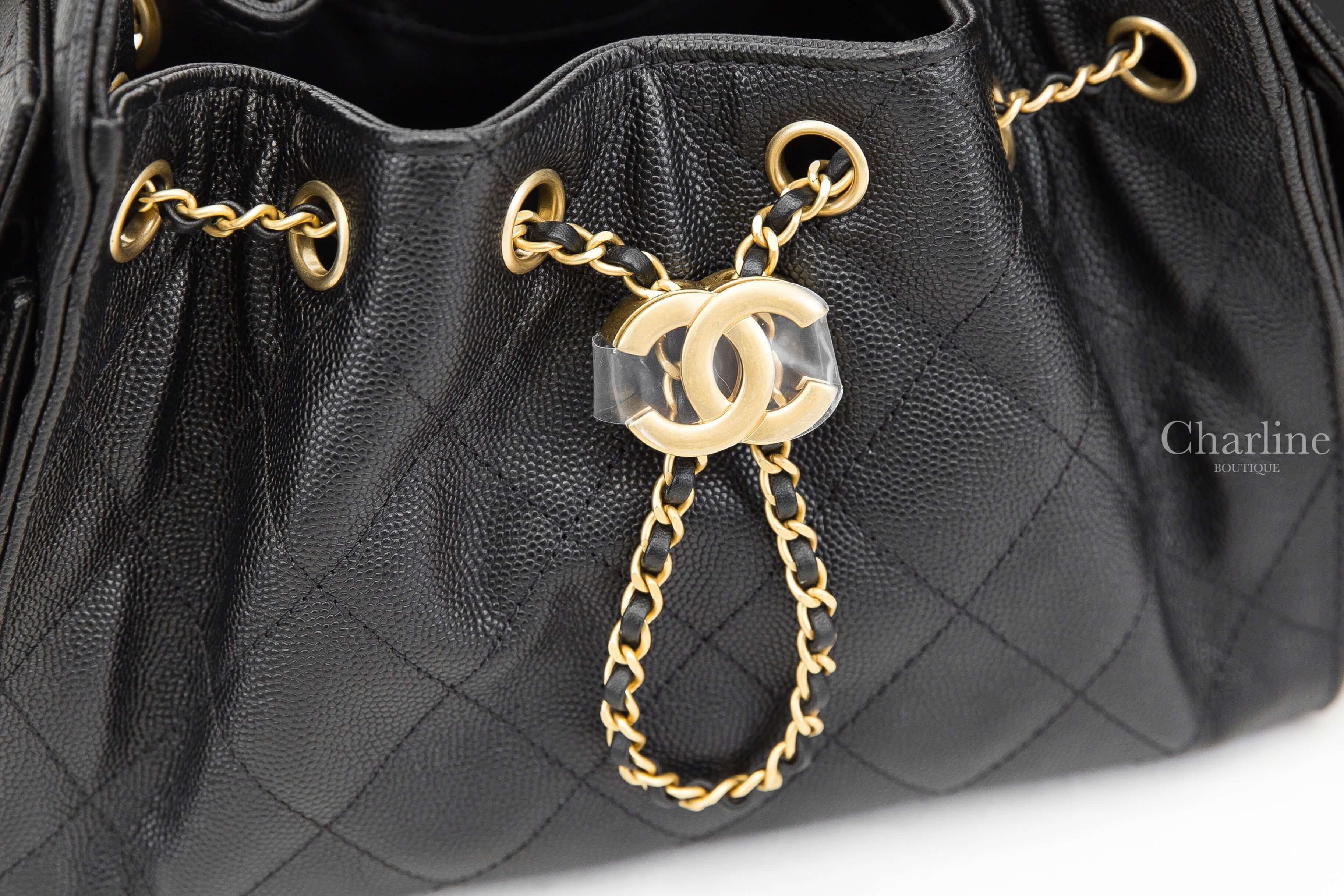 Chanel Chanel 25 Mini Handbag 黑色金CC金鏈荔枝牛皮菱格紋側邊口袋迷你束口手提肩背包