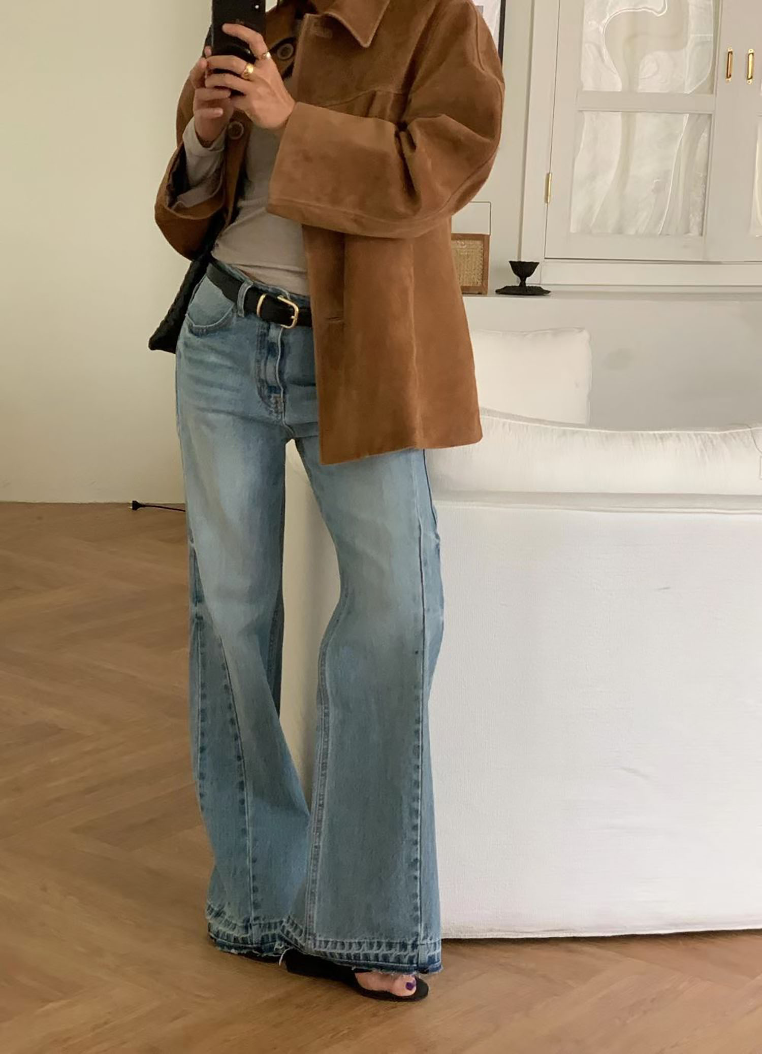 B4024 鬚邊小喇叭淺丹寧