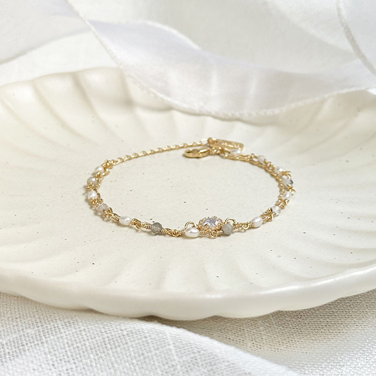 B13 / 生日花 • 拾月拾 • 雪花蓮 – 珍珠拉長石 – 手鍊