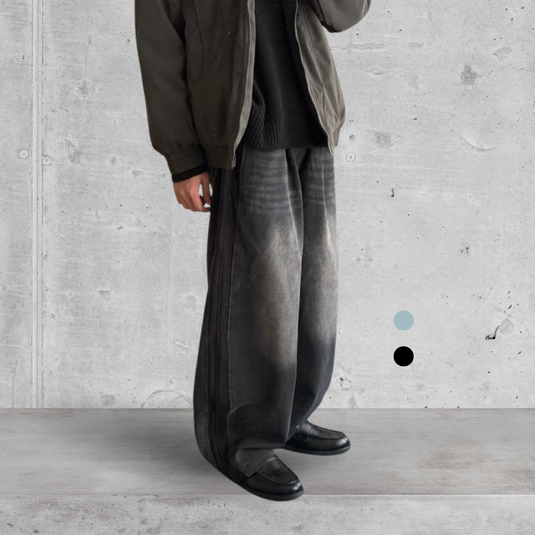 （現貨）NJ264 韓系 側邊 拼接水洗 彎刀褲