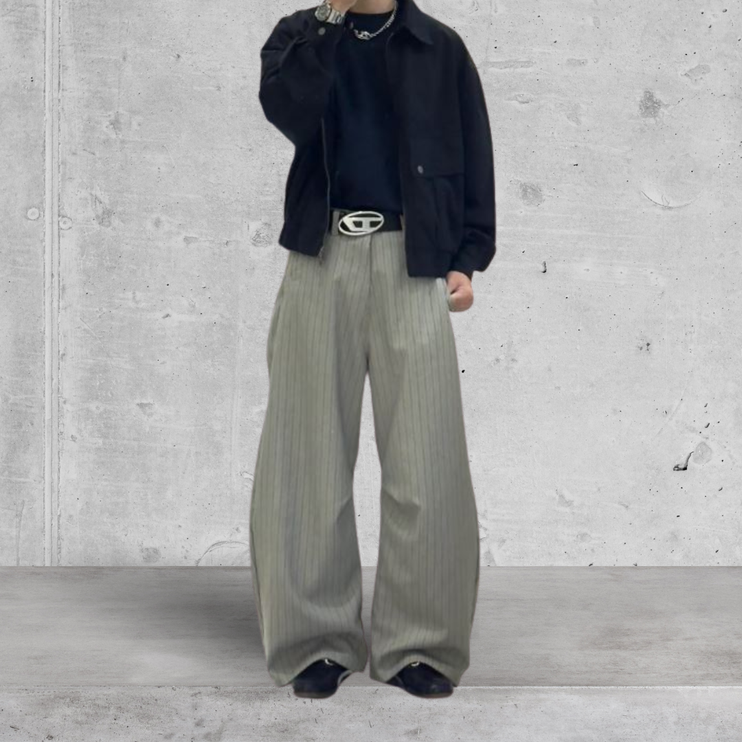 （現貨）P066 老錢風 條紋彎刀西裝褲