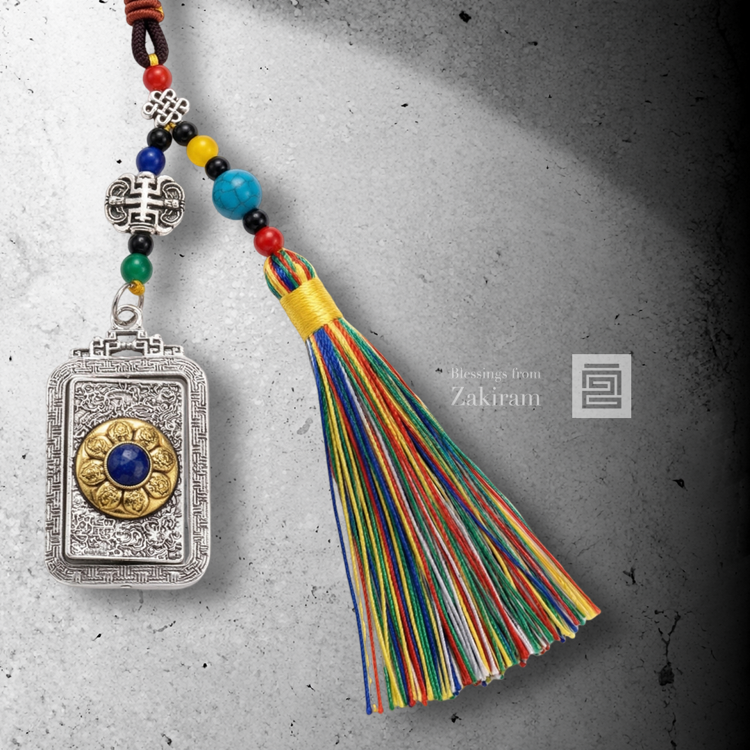 八吉祥 轉經輪 五色繩掛飾（銀）