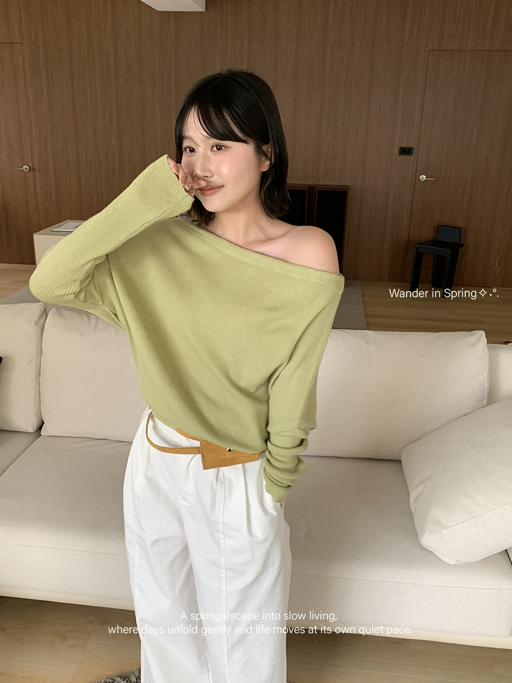 慵懶性感一字領針織上衣-4色