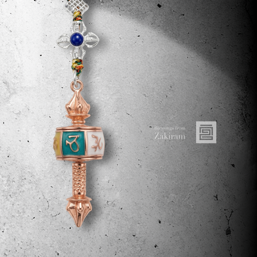 六字真言 轉經輪 金剛杵 掛飾（玫瑰金）