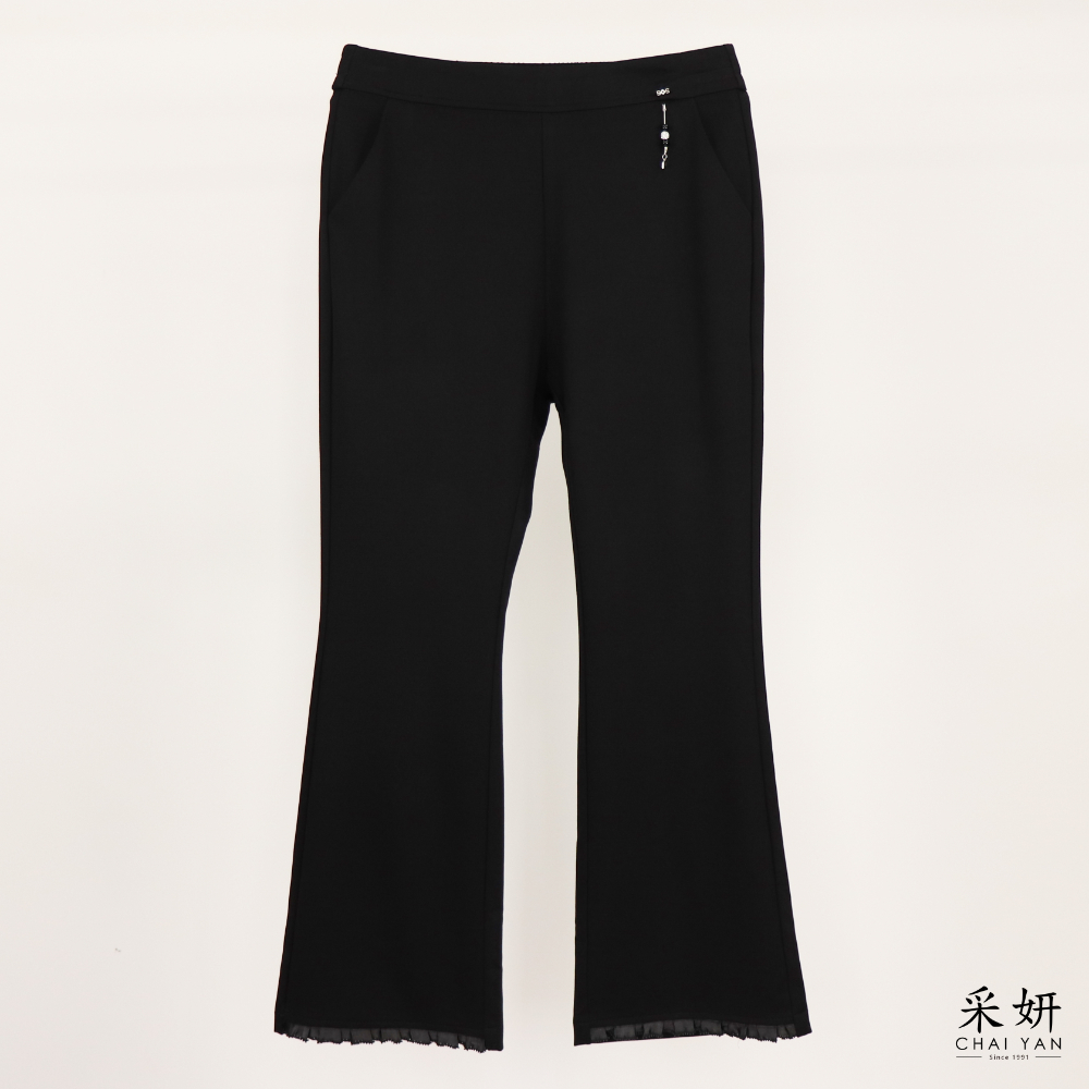 綴飾腰頭微喇叭褲