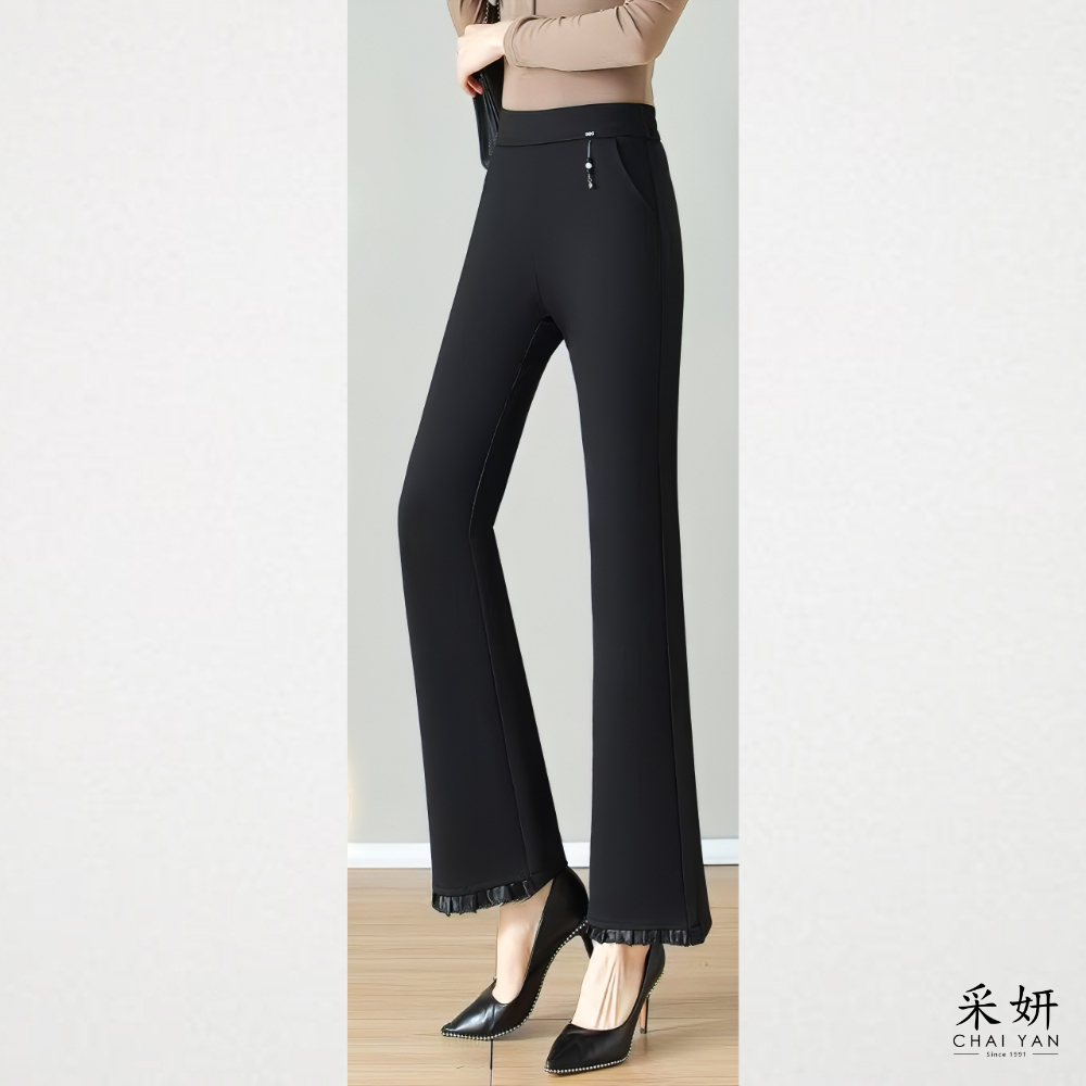 綴飾腰頭微喇叭褲