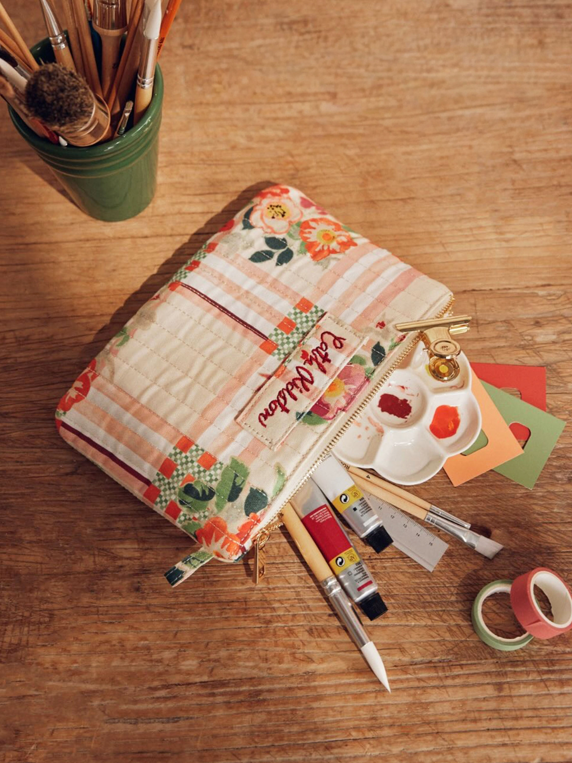 Archive Floral Check 絎縫棉長方收納包