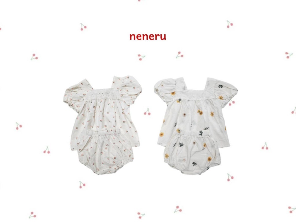 正韓夏neneru 嫩嬰兩色櫻桃/黃花套裝