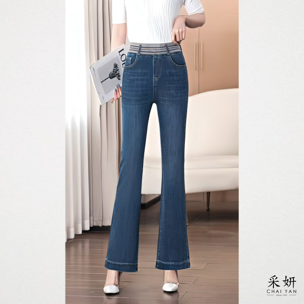 圖騰水鑽微喇牛仔褲