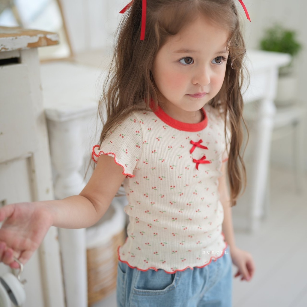 正韓夏neneru 兩色櫻桃合身上衣