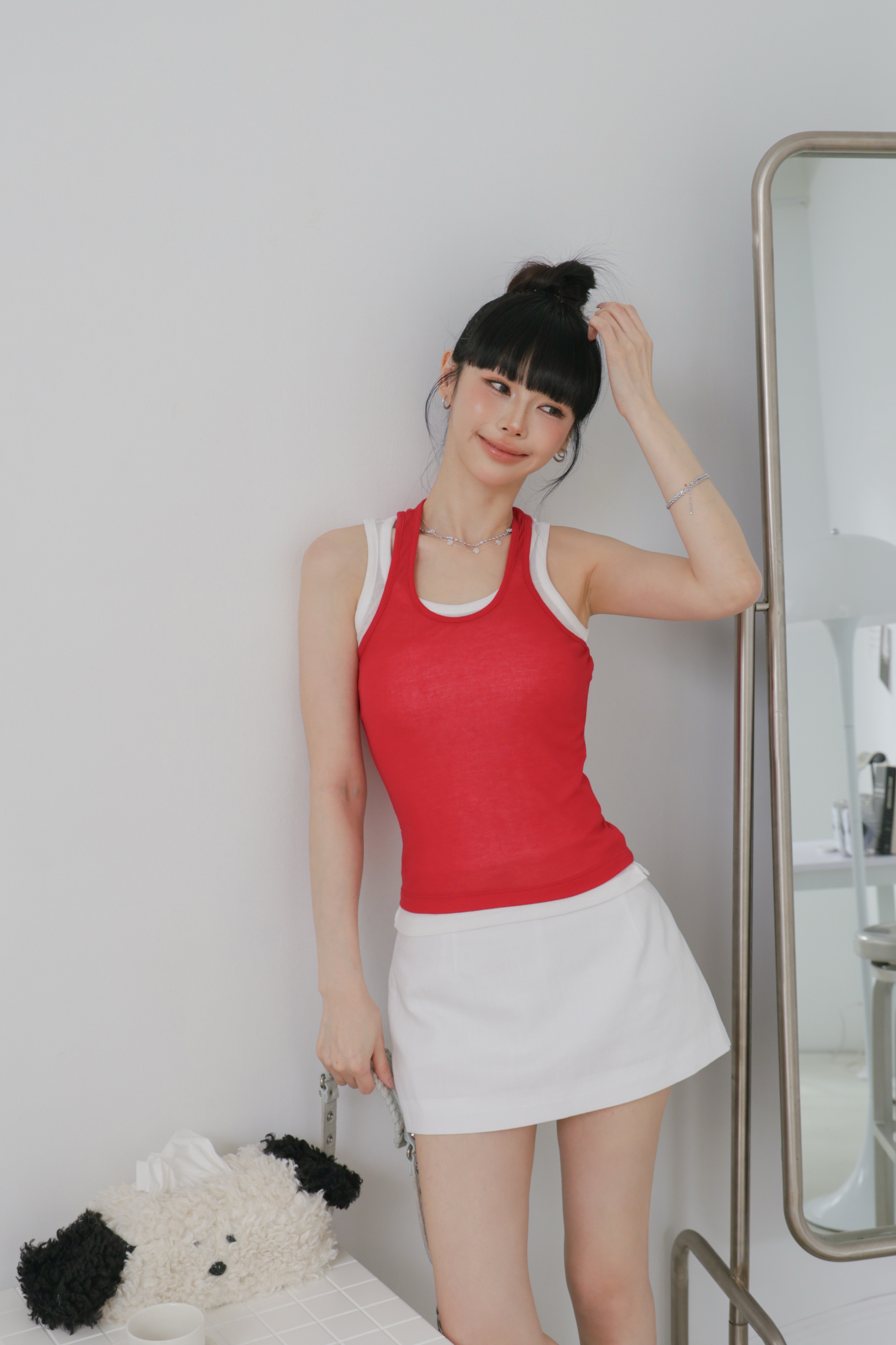 假兩件式削肩撞色背心 P49