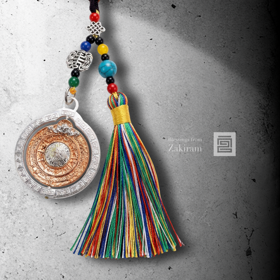 九宮八卦 轉經輪 五色繩 掛飾（玫瑰金）