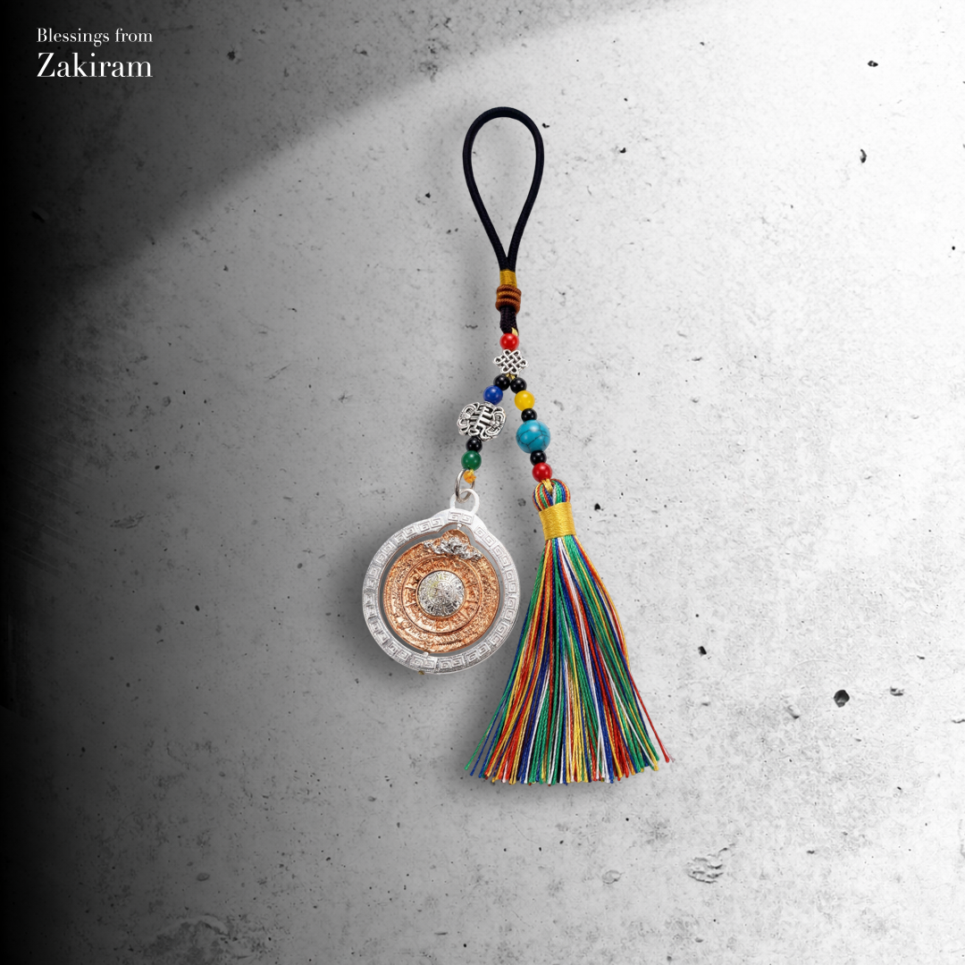 九宮八卦 轉經輪 五色繩 掛飾（玫瑰金）