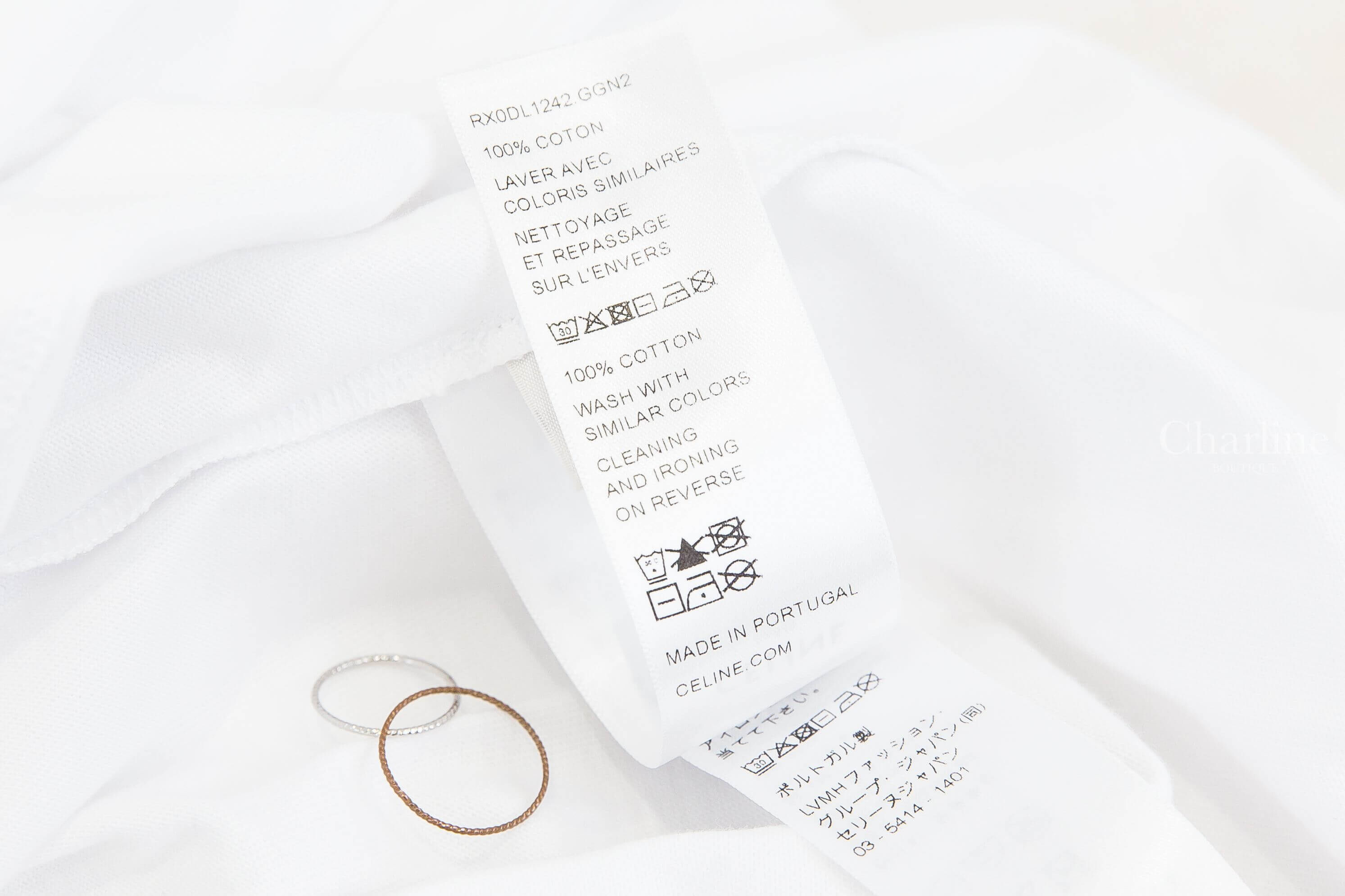 Celine Mock Neck T-shirt In Cotton Jersey 白色刺繡丹寧藍字凱旋門口袋高領短袖棉T-Charline Boutique 精品代購