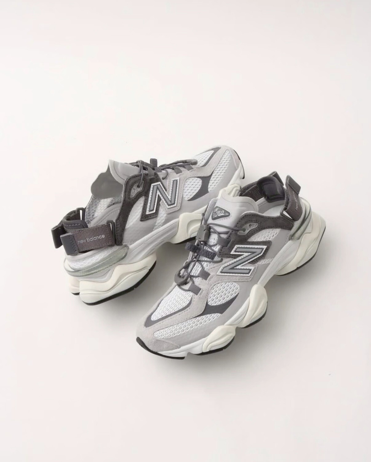 【Luxury】 日本國內限定款 NEW BALANCE 9060 Summer 麂皮 透氣網布 拼接 U90603FA 涼鞋 灰色