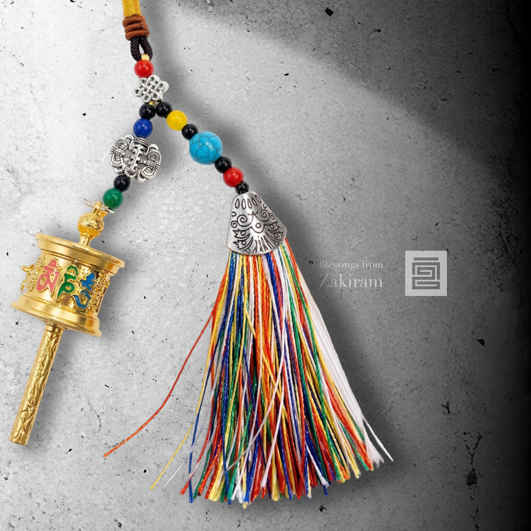 六字真言 轉經輪 五色繩 掛飾（金）