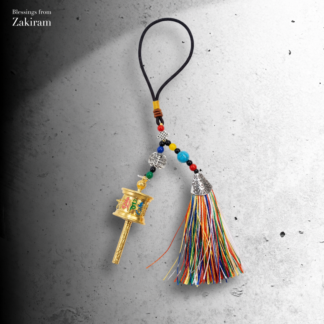 六字真言 轉經輪 五色繩 掛飾（金）