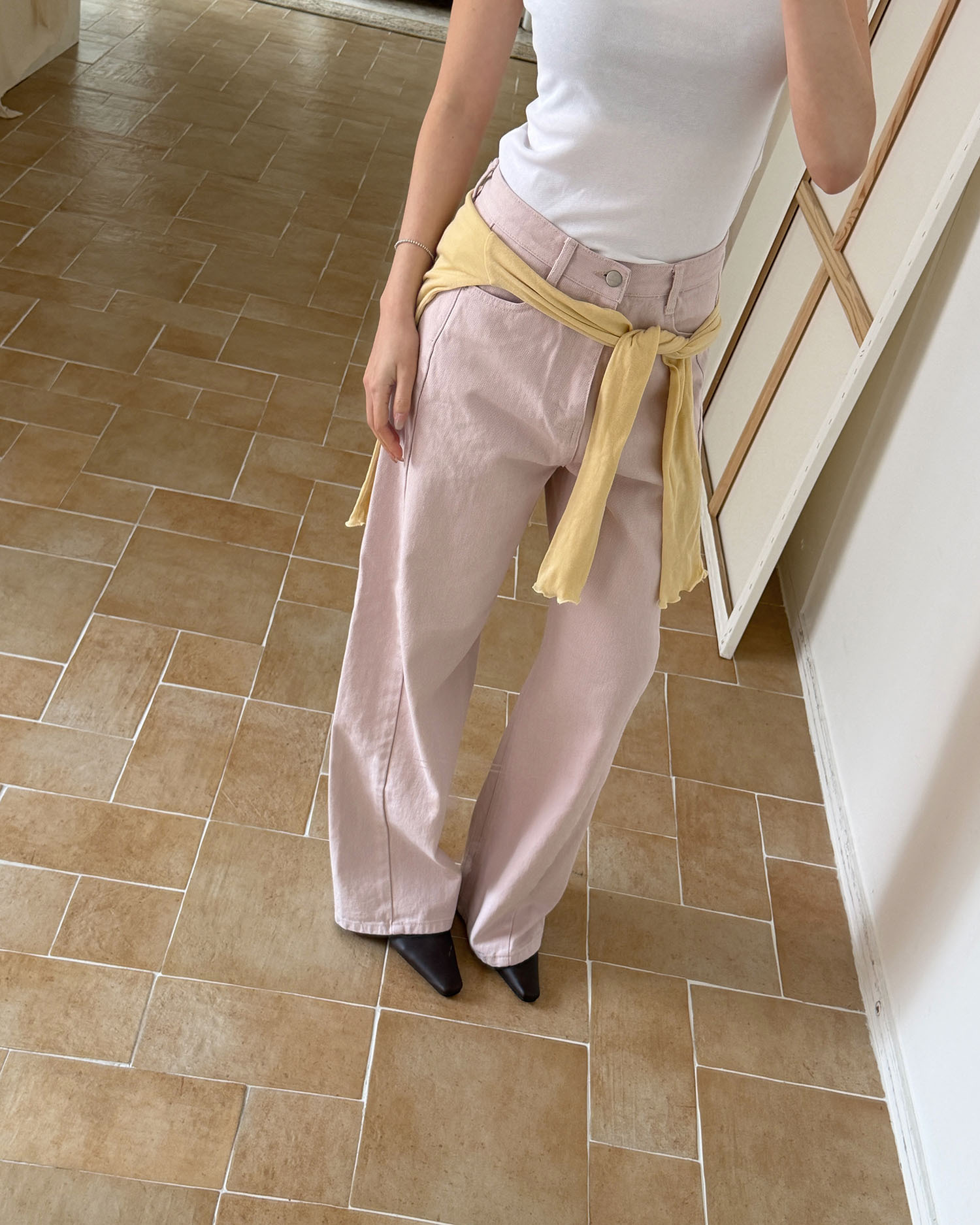 B4025 必收！超長腿直筒丹寧 / 柔粉