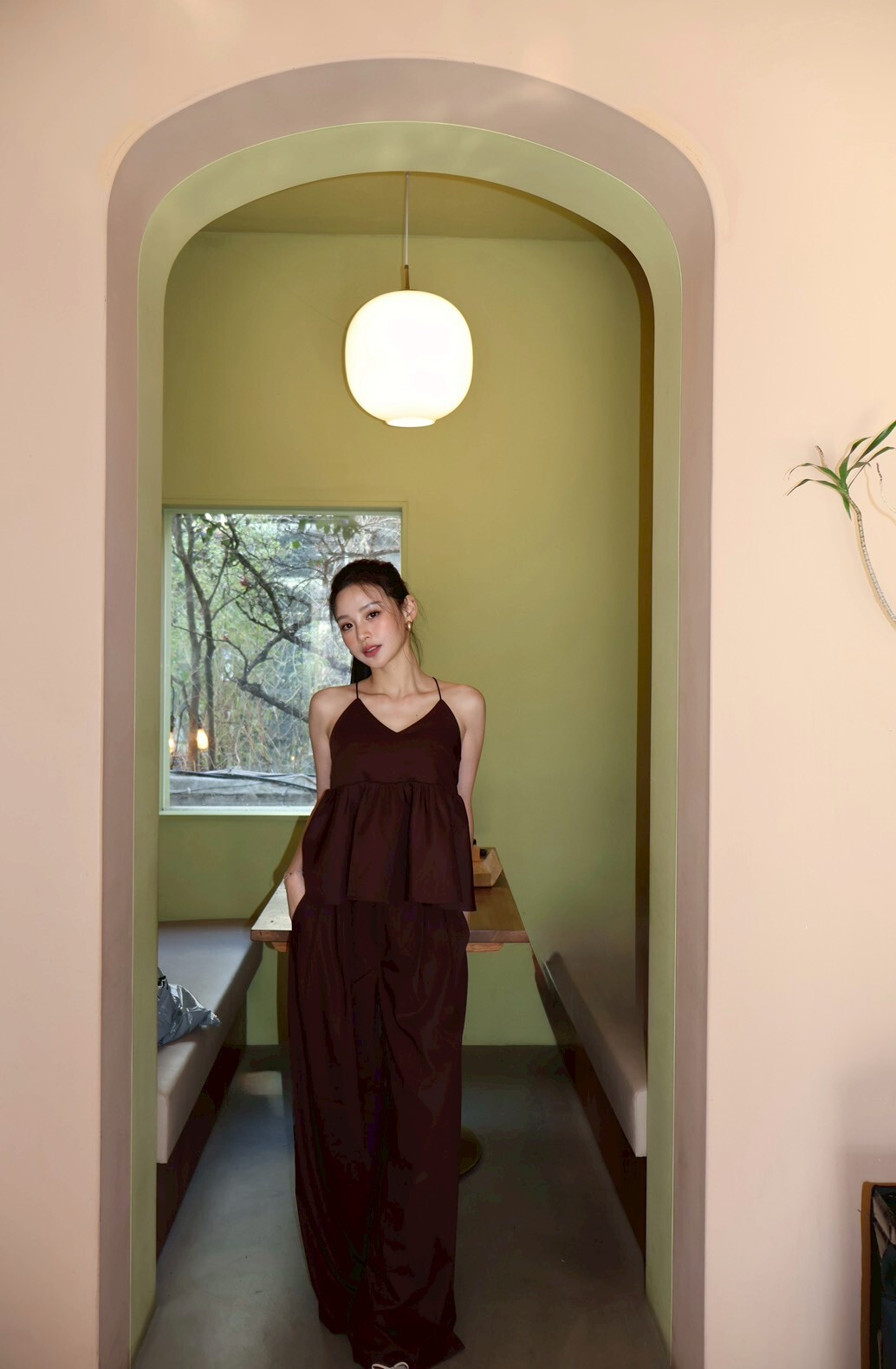 H356韓系氣質荷葉擺套裝