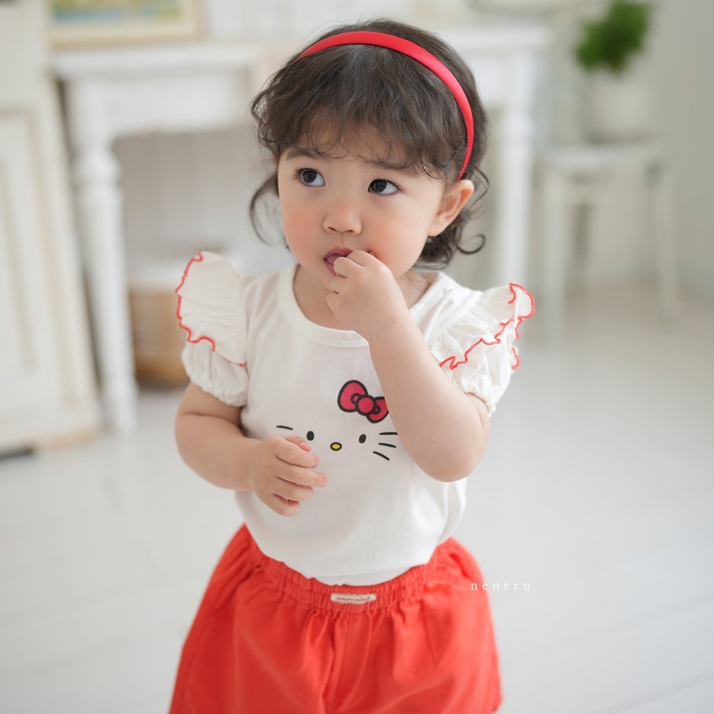 正韓夏neneru 兩色貓貓捲邊上衣