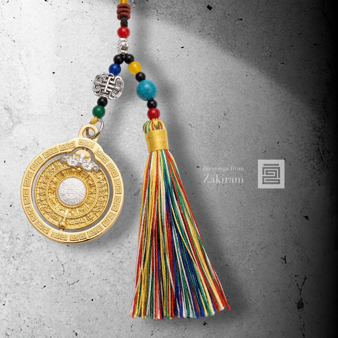 九宮八卦 轉經輪 五色繩 掛飾（金）