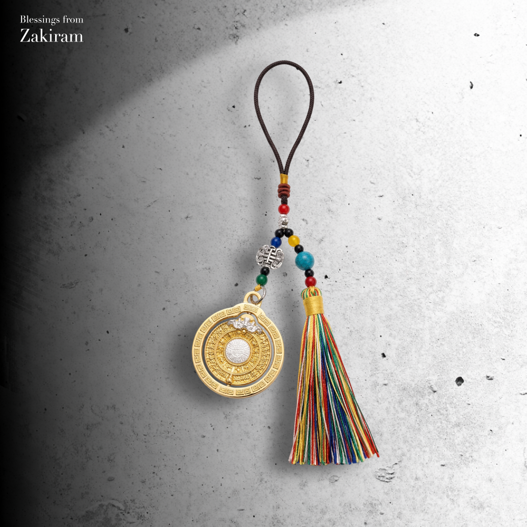 九宮八卦 轉經輪 五色繩 掛飾（金）