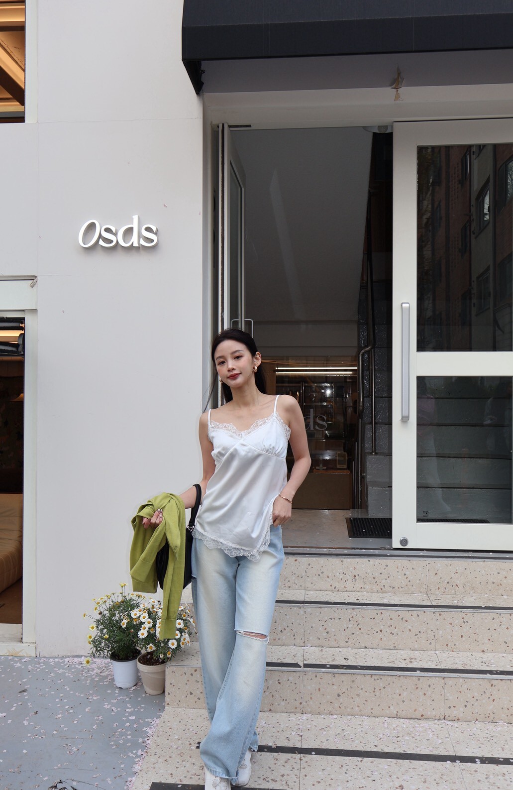 H357清新感刷破直筒褲