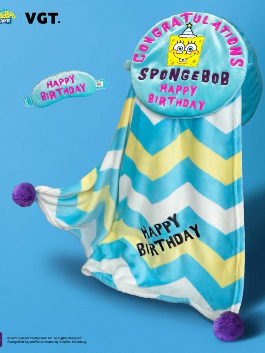 海綿寶寶 生日蛋糕三合一 抱枕毯