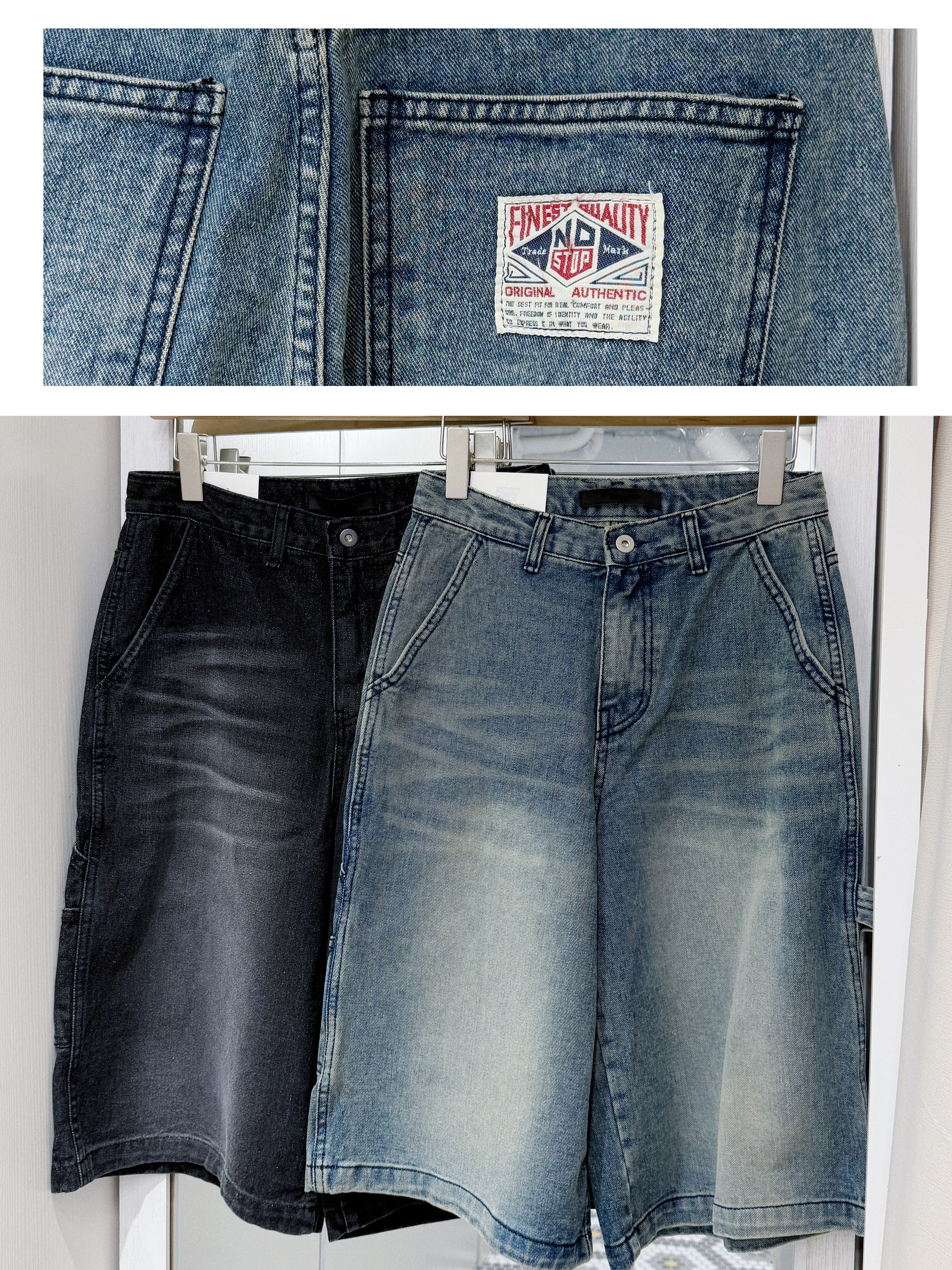 P0264｜洗水感紅藍標NO STOP 牛仔七分褲