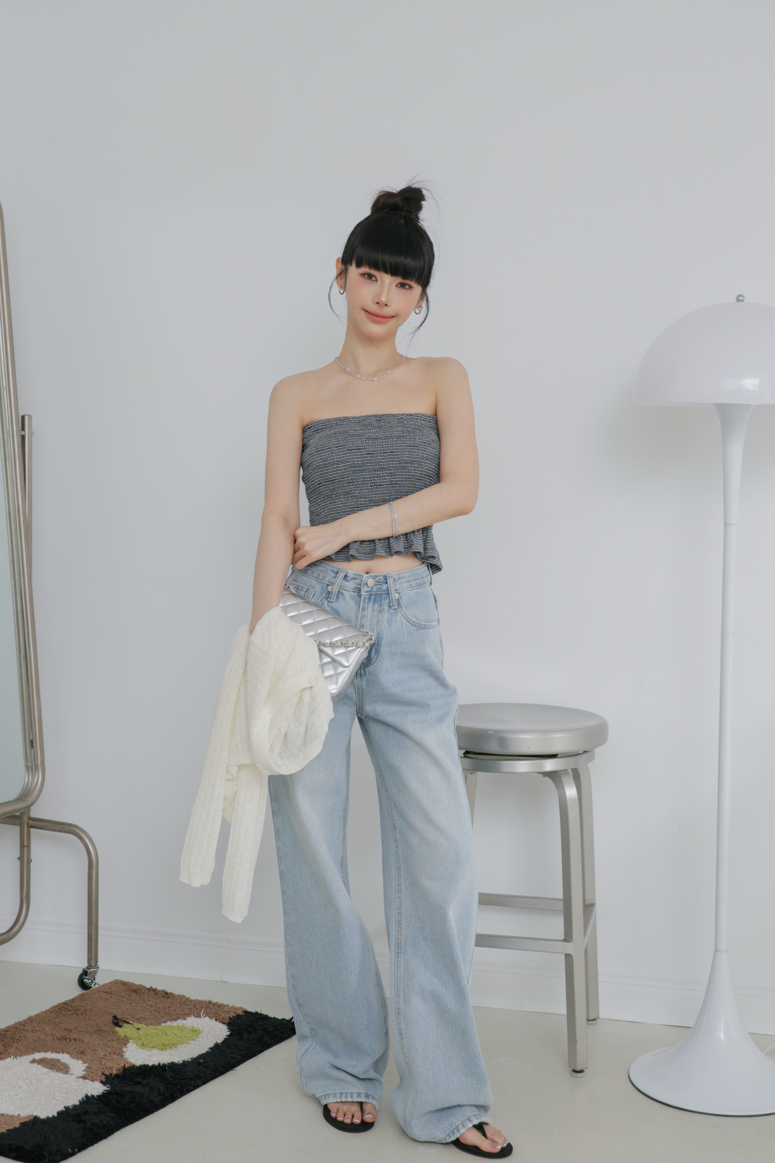 自留款鬆弛後刷破直筒寬褲 P30