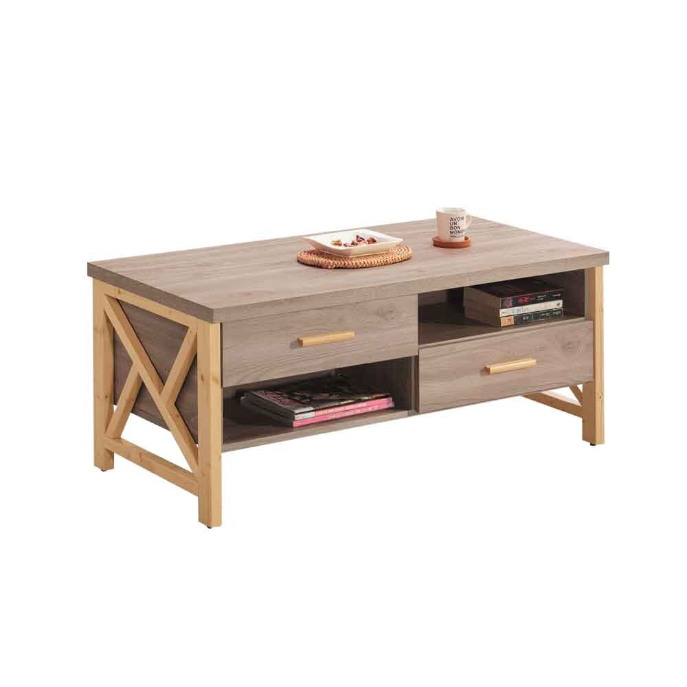 柏蒂家居-高斯松木木框4尺二抽大茶几