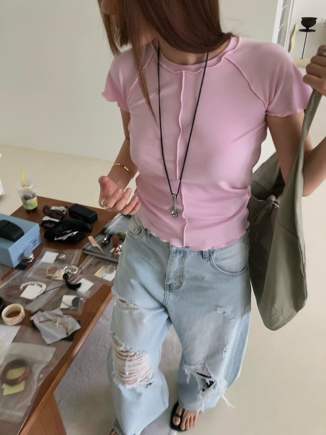 波浪滾邊合身T