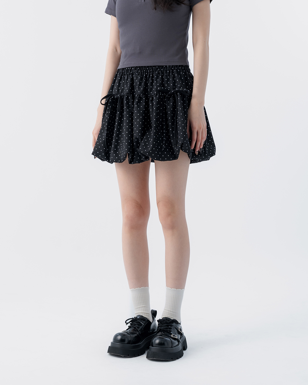 Polka dot bow-shaped tulip skirt, available in two colors.【03010948】in stock+pre-order