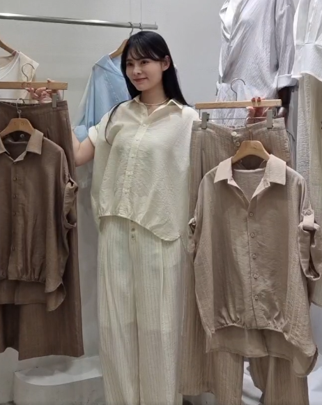 GI6041 棉麻人造絲透薄短恤衫