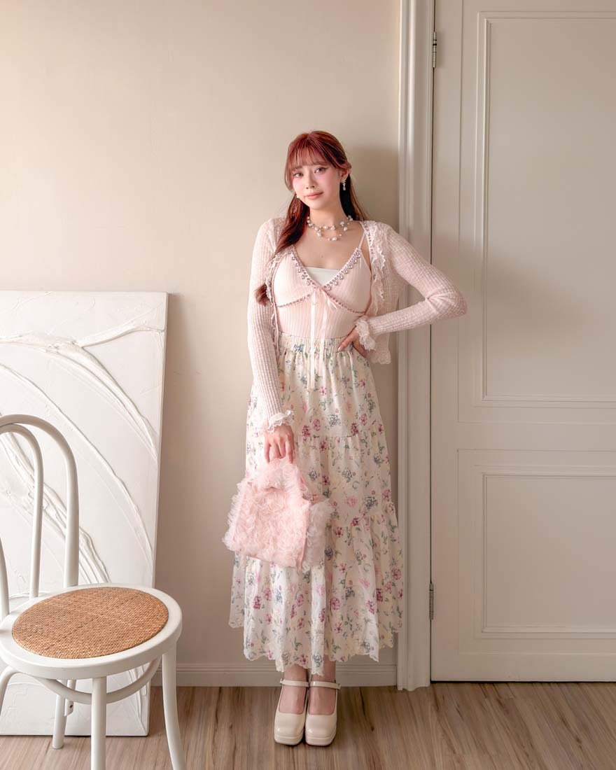 LINA LINA華美依戀蕾絲外套+鑽石背心兩件組-淡粉