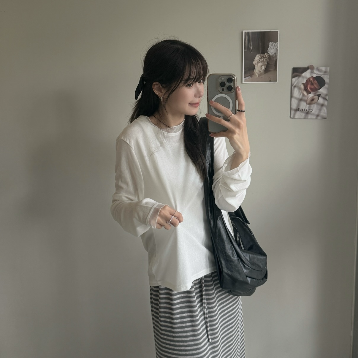 拼接紗後釦薄長袖