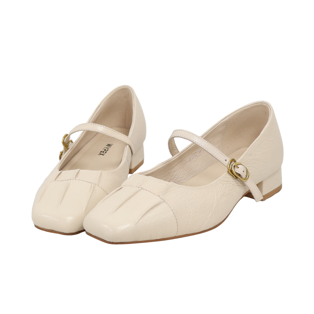 氣質抓皺低跟瑪莉珍鞋 -2色