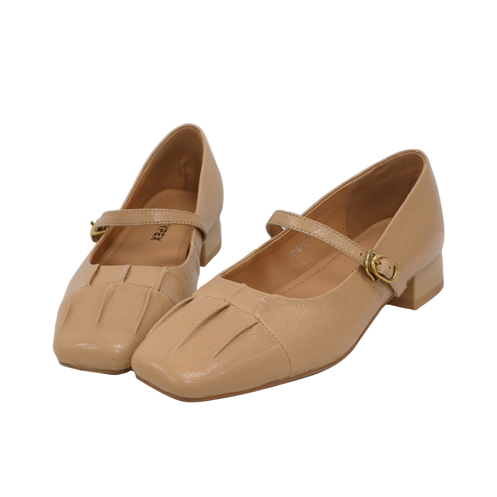 氣質抓皺低跟瑪莉珍鞋 -2色