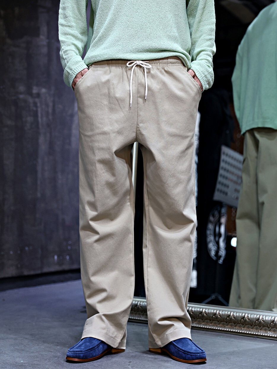 棉質斜紋半寬休閒褲